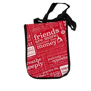 Lululemon Small Reusable Shopping Tote Red White Friends‎ More Important Money